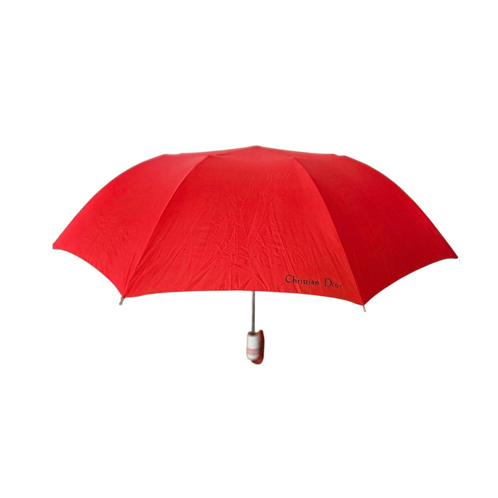 Christian Dior Parapluies Paris Red Umbrella CD Logo Handle Made in France VTG
